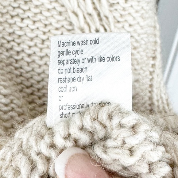 Tan Alpaca Wool Chunky Cozy Cable Knit Open Front Cardigan Sweater Size Large - Picture 6 of 7